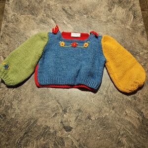 Emily Ray Blue Knit with Red and Yellow Floral Design